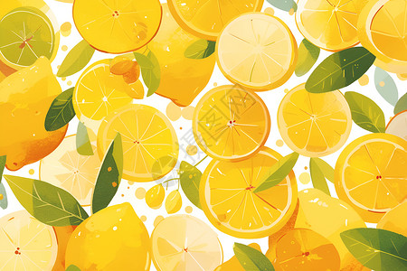 柠檬水彩拼贴背景图片