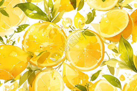 柠檬与绿叶背景图片