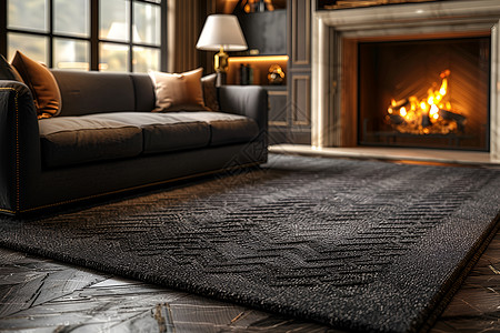 花纹地毯火炉前的奢华格子地毯设计图片