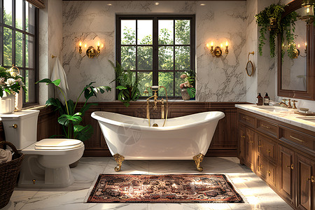 浴缸图片优雅经典洗手间设计图片