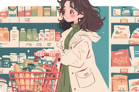 女士在超市购物背景图片