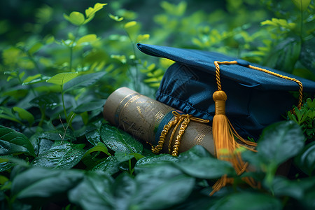 毕业帽与文凭的近景背景图片