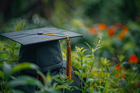 草丛里的毕业帽背景图片