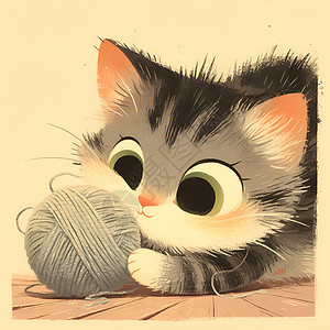 玩毛球的小猫玩毛线球的小猫插画