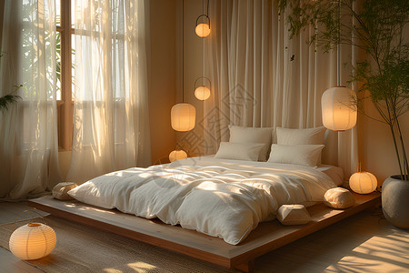 卧室床背景宁静简约的卧室设计图片