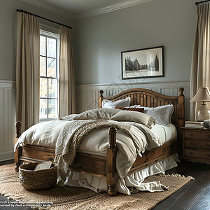 原木桌和台灯原木风的卧室设计图片