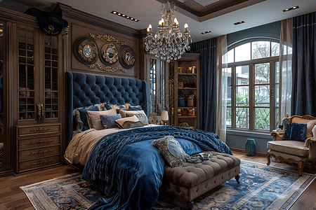 欧式卧室背景欧式卧室的水晶吊灯设计图片