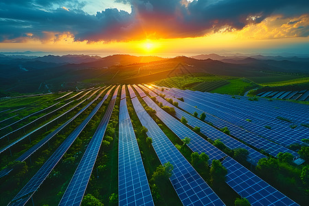 太阳能薄膜夕阳下的农田光电场背景