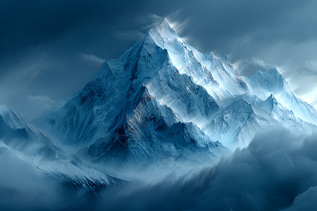 浓云迷蒙的雪山背景图片