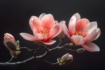 漂亮花枝粉色的玉兰花设计图片