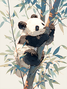 爬在树上的熊猫背景图片