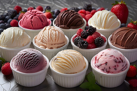 冰淇淋水果各种口味的冰淇淋背景