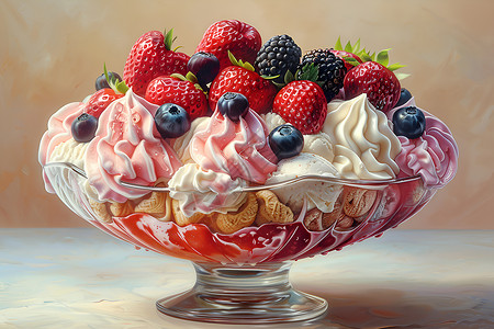 精美摆盘美味的水果冰淇淋插画