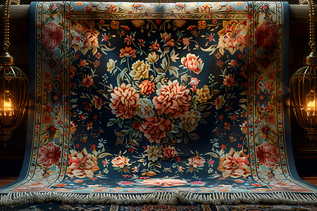 花卉细节绚丽花卉图案的地毯背景