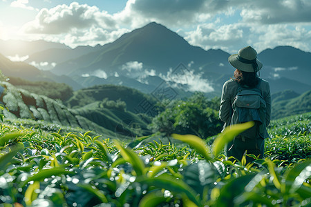 春茶背景茶农在茶园里背景