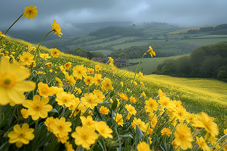 共建美丽乡村春日油菜花海背景