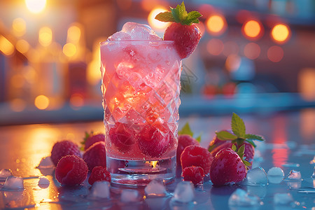 冰块果汁夏日黄昏下的饮料背景