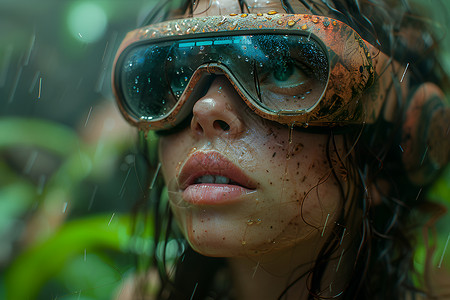 森林沐浴沐浴在雨中的女子设计图片