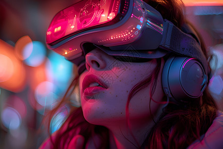 女性夜晚虚拟幻境中的未来探索设计图片
