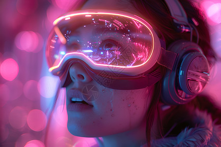 女性夜晚虚拟现实中的时空穿梭设计图片
