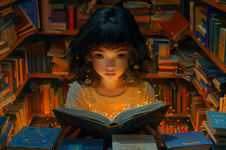 女孩在书房看书背景图片