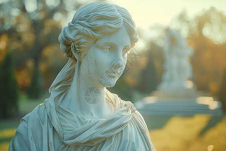 女性雕塑夕阳下的大理石雕塑背景