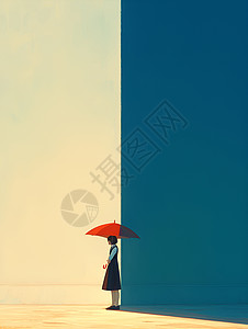 人物对比雨中的一女子撑伞插画