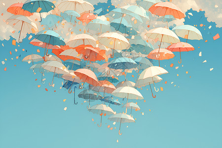彩色雨伞变成彩色热气球插画