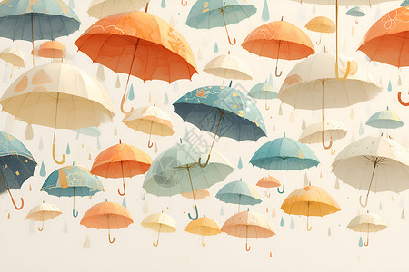 雨伞放置色彩斑斓的伞插画