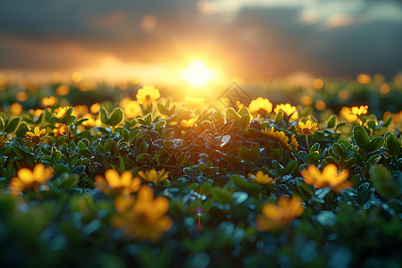 太阳扁平化太阳下的美丽花朵背景