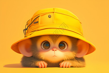 淘气水猴戴着橙色帽高清图片