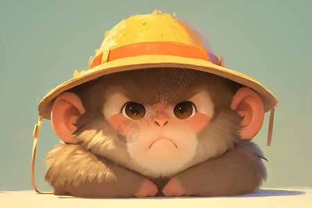 一顶帽子顽皮的水猴戴着一顶橙色帽插画