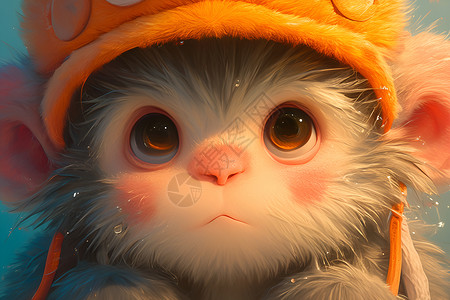 可爱小猴戴着橙色帽子背景图片