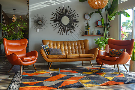 几何的地毯复古沙发背景高清图片