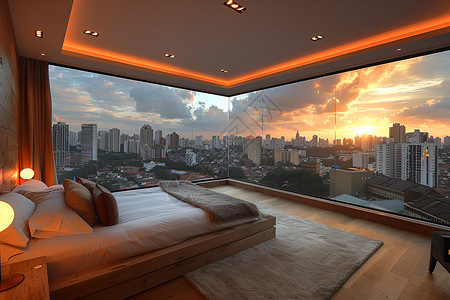 日出时分的城市景观卧室背景图片