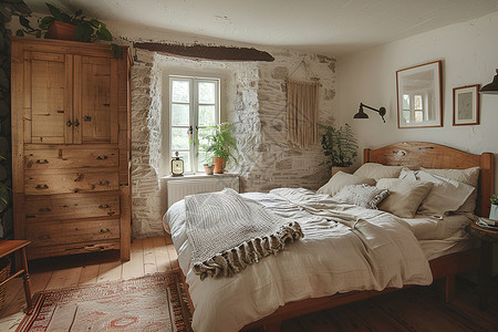 卧室的木质家具背景图片