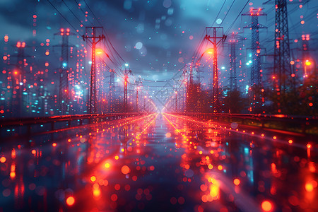 艺术线素材城市雨夜的高压电线插画