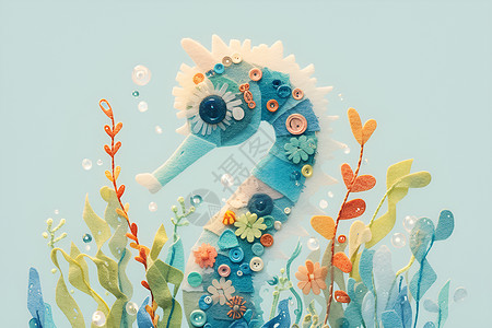 海草丛里的彩色海马背景图片