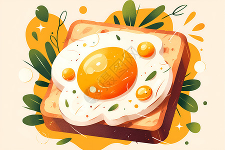 面包煎蛋早餐营养丰富的早餐插画