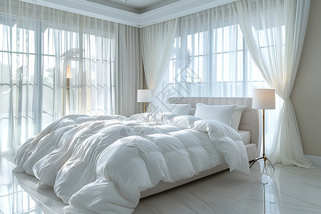 床品素材简约的白色大床背景