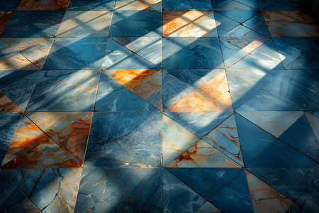 蓝橙交错的大理石地板背景图片