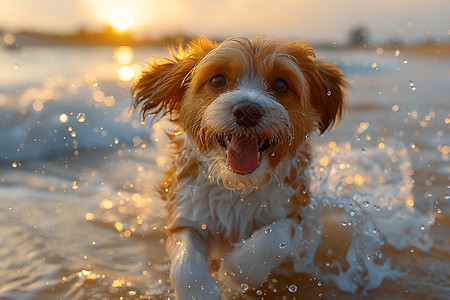 海滩上的小狗背景图片