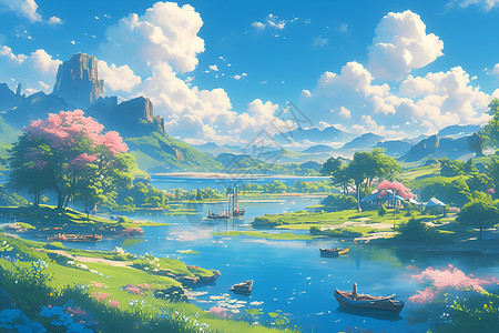 美丽的湖景背景图片