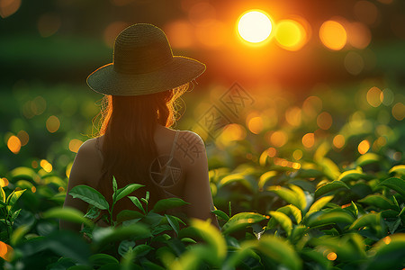 女性茶茶园里的女子背景