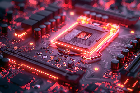 微流控芯片未来主板上的红光设计图片