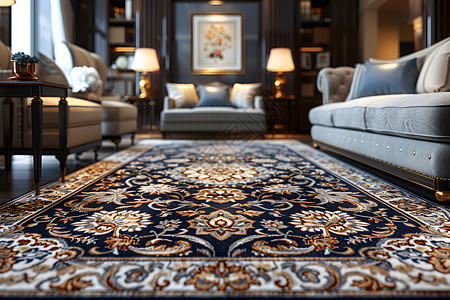 复古花纹装饰精致客厅的地毯装饰设计图片