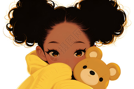 抱小熊少女抱着小熊的女孩插画