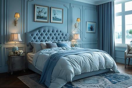 卧室蓝色蓝色的恬静卧室设计图片