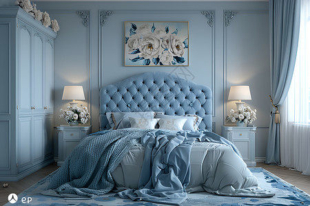 蓝色的卧室背景图片