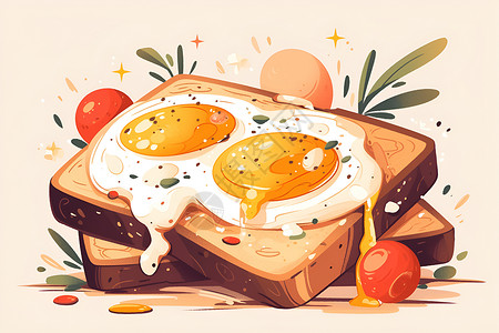 一片吐司营养的早餐插画